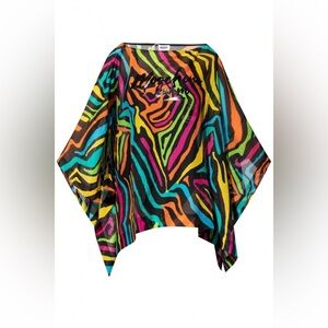 Moschino Swim Neon Zebra Print Sheer Poncho Cover Up